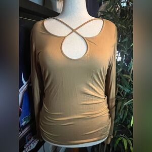 VENUS Never Worn Tan Long Sleeve Top with Strappy Cage Design
